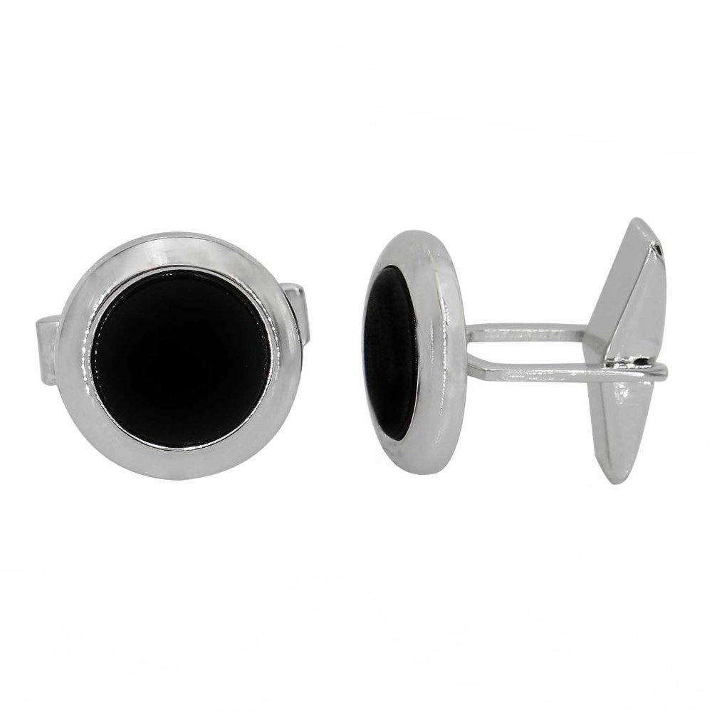 Sterling Silver Round Onyx Cuff Links